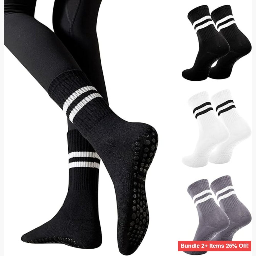 Non-Slip Yoga Socks Women's Athletic Ankle Length 3-Pair Set
